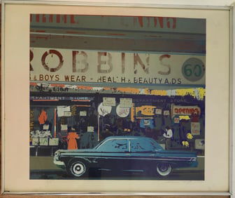 Illegibly Signed Cool Photorealist Lithograph Titled Robbins NYC