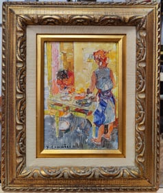 Jean Yves Commere O/C Abstract Impressionist Breakfast