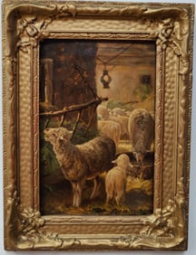 Charles Ceramano O/B Sheep Grazing in the Barn