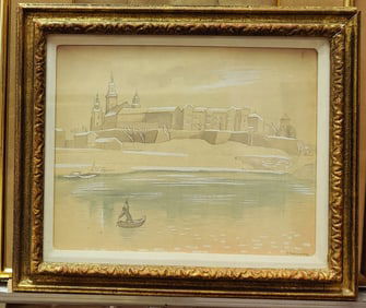 Sviatoslav Hordynsky W/C Ukranian River Cityscape