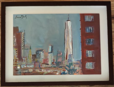 Illegibly Signed O/B Modern Abstract View Of New York City