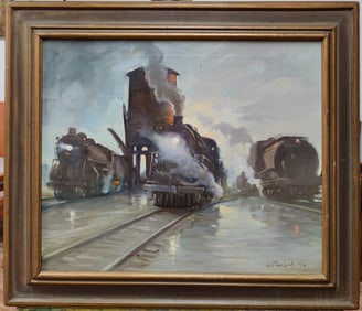 Bela deTirefort O/C Steam Locomotives Leaving the Yard 1940