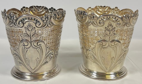 c1919 Pair of English Sterling Silver Reticulated Baskets