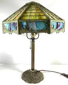 Bradley & Hubbard Slag Glass Shade on Miller Lamp Base