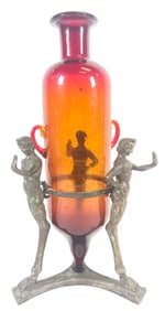 19th Century Grand Tour Bronze & Art Glass Vase