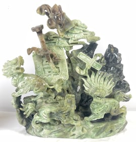 Vintage Chinese Jade Grouping with Foo Dogs