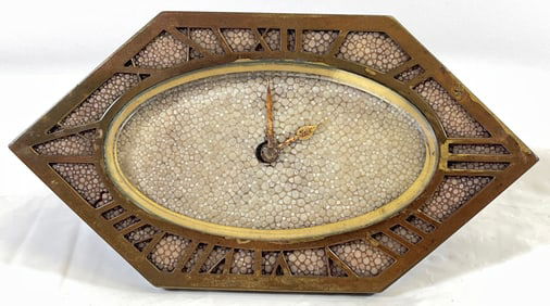 Art Deco Bronze Shagreen Miniature Clock
