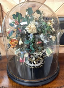 Victorian Parlor Dome Wax Flower Bouquet