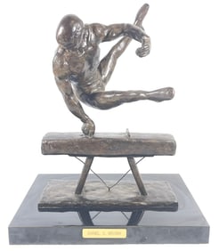 Vintage Dan Brown Bronze Gymnast on Pommel Horse