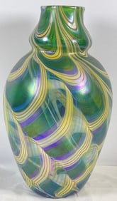Contemporary Iridescent Art Glass Orient & Flume Vase Signed Smallhouse