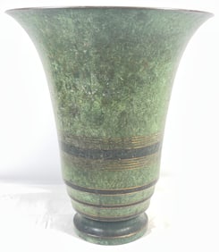 Art Deco Carl Sorensen Verdigris Bronze Trumpet Vase
