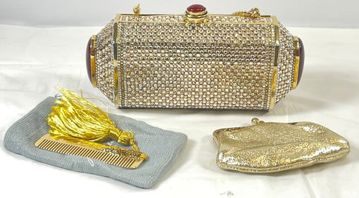 Judith Leiber Swarovski Crystal Minaudiere Clutch with Accessories