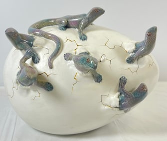 In the Style of Bustamante Ceramic Sculpture of Hatching Lizards