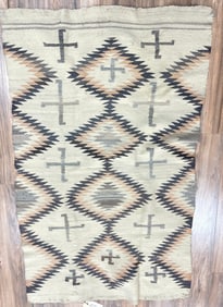 c1920 Navajo Native American Eyedazzler Whirling Log Weaved Rug 34 x 57