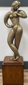 Art Deco Style Theodore Alexander Contrapposto Brass Statue Female Nude