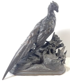 French 19C Patinated Bronze Statue of a Pheasant Jules Moigniez