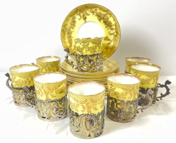 c1903 English Sterling Silver & Staffordshire Cup & Saucer Set