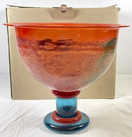 Swedish Kosta Boda Kjell Engman Art Glass Footed Bowl Original Box