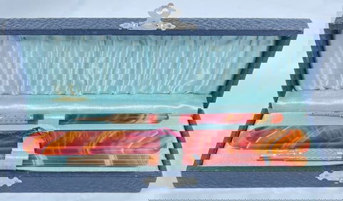 Victorian Banded Agate 3 Piece Pen Set in Original Box