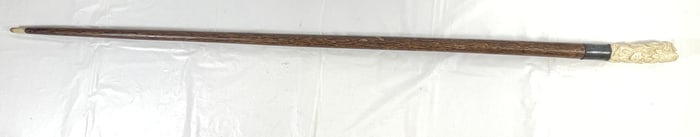 Vintage Native American Carved Bone Walking Stick Depicting Figures in Headress