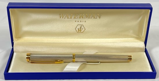 Waterman Sterling Silver Fountain Pen 18k Gold Nib Original Box