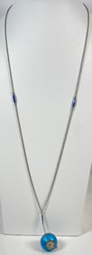 Antique Swiss Sterling Silver & Blue Guilloche Enamel Pendant Watch