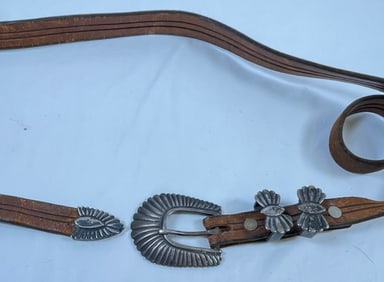Native American Sterling Silver & Leather Belt