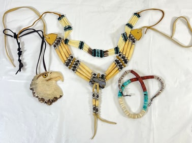 Lot of Native American Silver & Trade Beads Neckaces