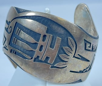 Vintage American Indian Hopi Sterling Silver Cuff Bracelet