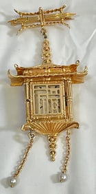 14k Yellow Gold Asian Inspired Lapel / Pendant Watch