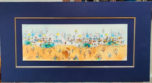 Ben Avram W/C and Ink Drawing of Olde Jerusalem