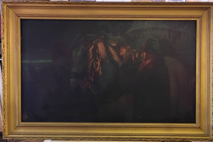 Illegibly Signed O/C Mexican Encampment Men w/ Horses