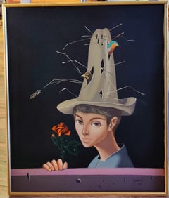 Garland O/C Peasant Boy w/ Birds Nest Hat Holding a Rose