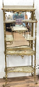 Antique Victorian Bronze & Onyx Mirrored Etagere