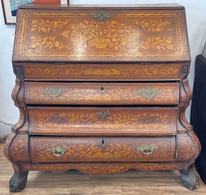 Antique Dutch Marquetry Drop Front Desk