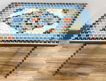 Arts & Crafts Wrought Iron Table with Mosaic Tile Top