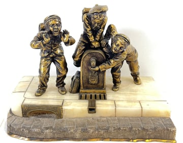 Austrian Bronze & Onyx Grouping of Children Playing in Street