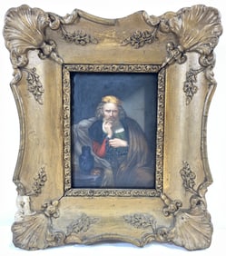 KPM Plaque in Gold Gesso Frame of Christopher Colombus