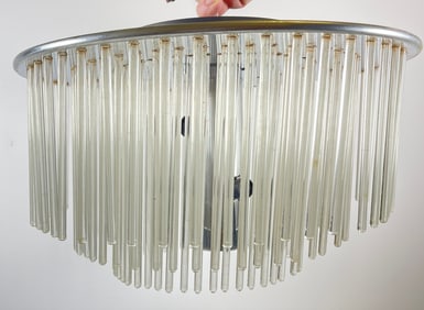 Mid Century Lightolier Chrome & Swizzle Stick Glass Hanging Chanderlier