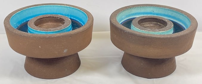 Pair MCM Richard Manz Cylindrical Footed Double Ring Bowls Knabstrup