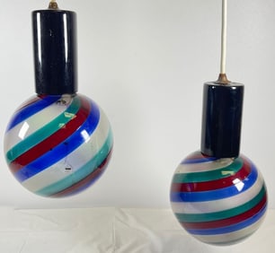 Lot of 2 Massimo Vignelli Round Multi Color Globe Pendant Lights