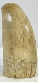 19th Century Whale Tooth Inuit Scrimshaw Ship Portrait