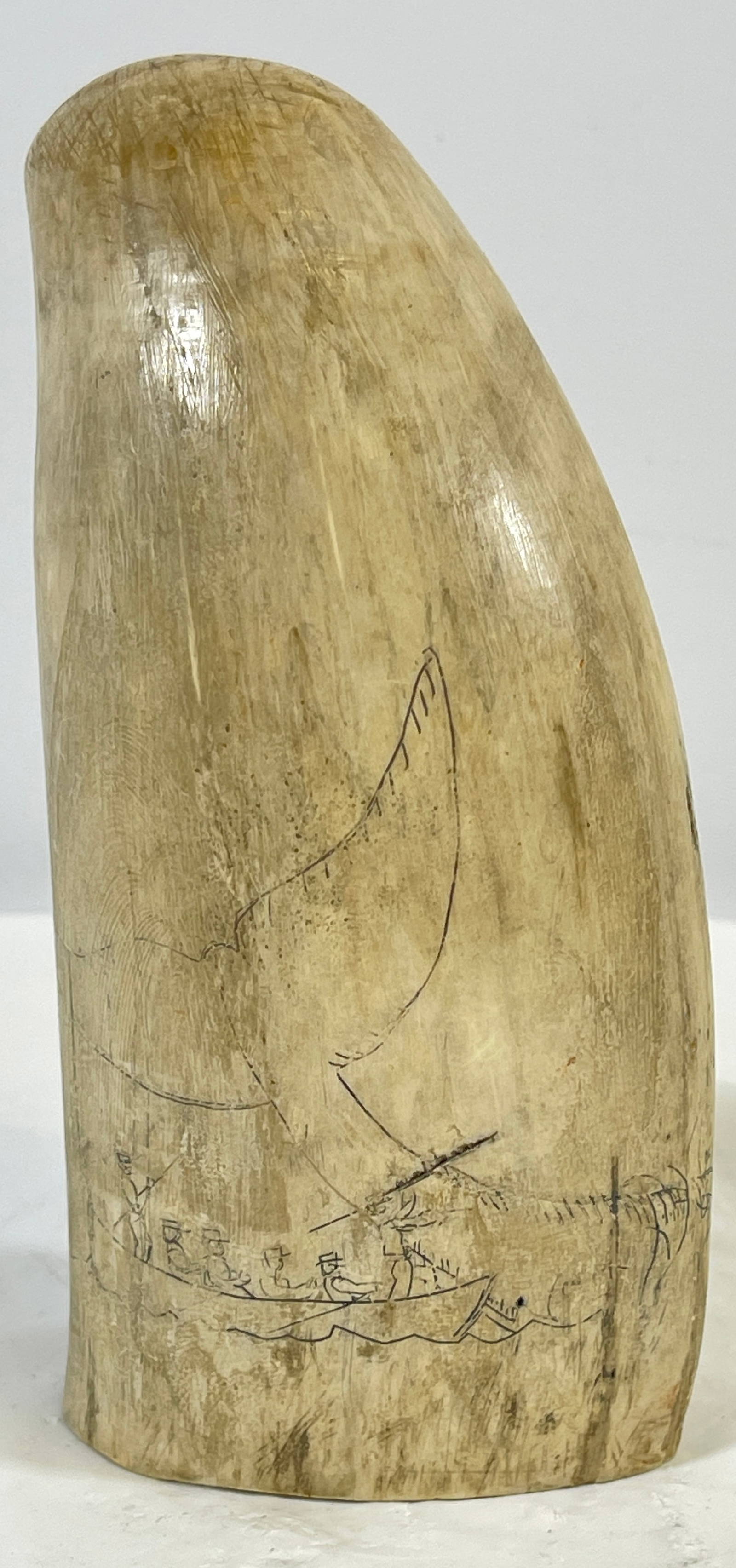 19th Century Whale Tooth Inuit Scrimshaw Ship Portrait Auction