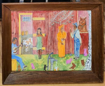 African American Family at the Barn Naive Folk Art by Curly