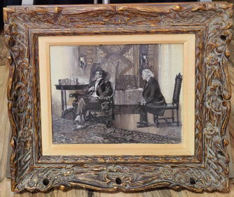 Orson Lowell W/C and Gouache Illustration Two Men Conversing