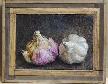 Signed Natasha Still Life Titled Two Cloves Garlic