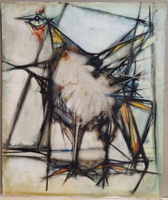 Signed Weston O/B Modern Abstract Expressionist Chicken