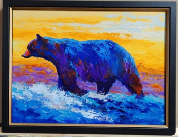 Marion Rose Contemporary O/C Black Bear on the River Edge