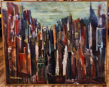 Edith Stockman O/C Modernist View of New York City c.1950s