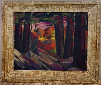 M. Azzi Aldrich O/B Modernist Abstract Landscape c.1940s